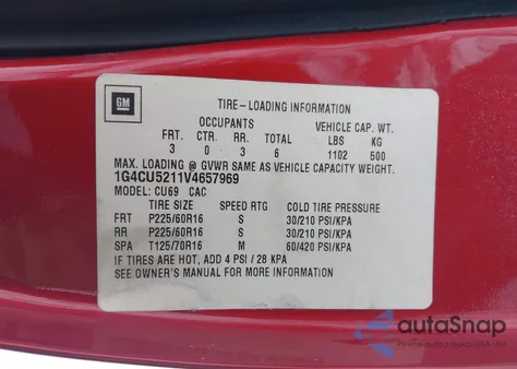 1997 Buick Park Avenue Ultra Cmi из США, поврежденный, VIN 1G4CU5211V4657969